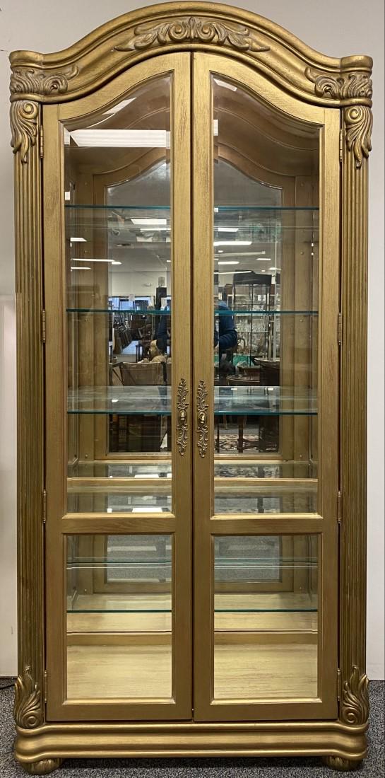 LARGE GOLD TONE CARVED WOOD CURIO DISPLAY CASE (1 of 14)