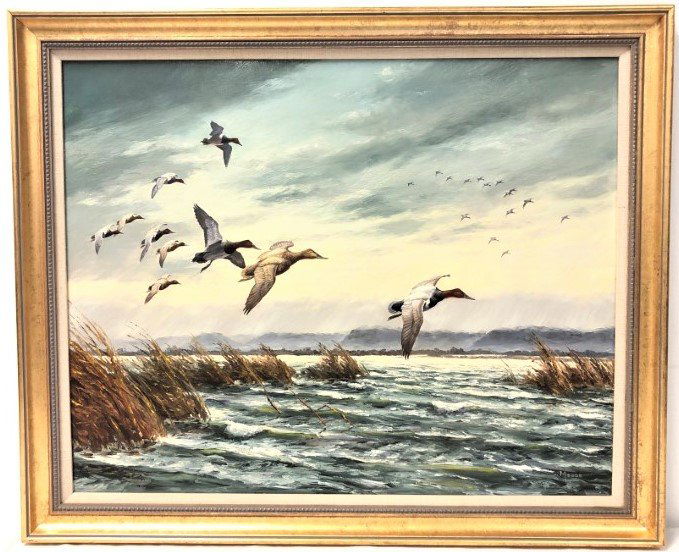 DAVID MAASS OIL ON CANVAS PAINTING: DUCKS IN FLIGHT (1 of 10)