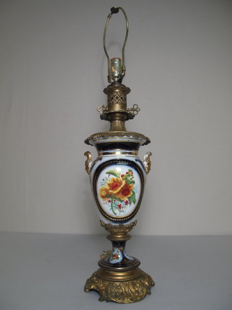 ANTIQUE OLD PARIS FLOW BLUE BRONZE MOUNTS LAMP C18