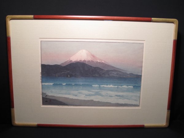 HIROSHI YOSHIDA (1876-1950) WOODBLOCK FUJIYAMA 193: Original Japanese woodblock print by Hiroshi Yoshida (1876-1950). Title: "Fujiyama from Miho". First edition, jizuri seal (self printed) 1935. Image is signed and titled in pencil. Image measures 10 1