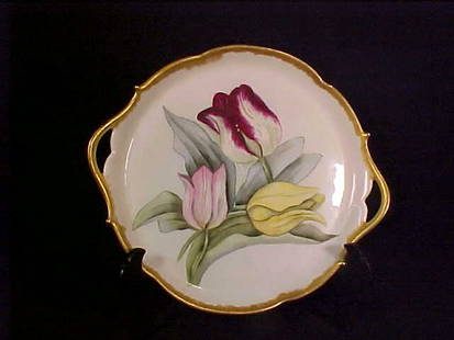 FRENCH HAND PAINTED GILT RIMMED PLATE 10: FRENCH HAND PAINTED GILT RIMMED PLATE 10 1/4" wide by 9 1/8" tall