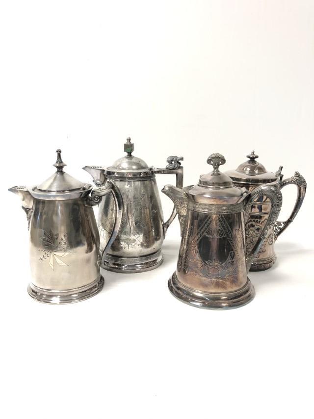 FOUR VICTORIAN SILVER PLATED WATER PITCHERS (1 of 13)