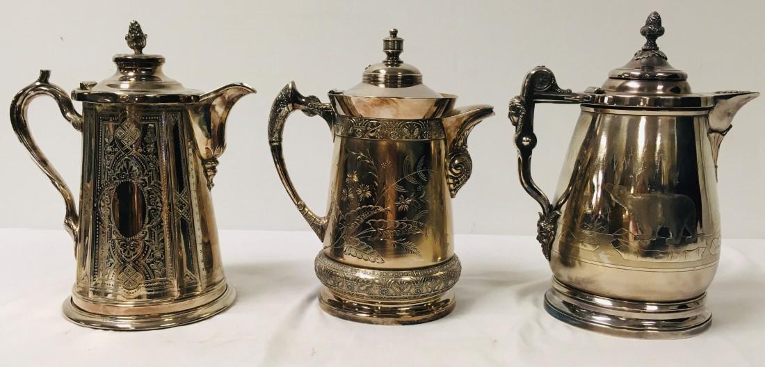 THREE VICTORIAN SILVER PLATED ICE WATER PITCHERS (1 of 20)