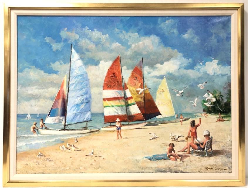ROBERT LUVALL OIL ON CANVAS PAINTING: BEACH SCENE (1 of 10)