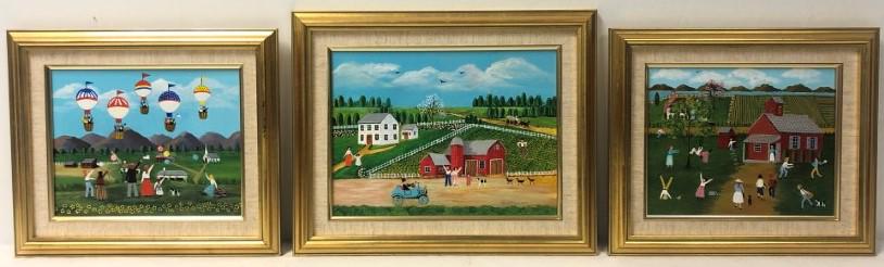 THREE VIRGINIA AUSURA FOLK ART STYLE PAINTINGS (1 of 20)