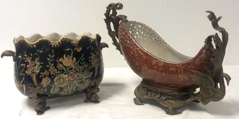 TWO CASTILIAN BRONZE MOUNTED PORCELAIN CENTERPIECE (1 of 20)