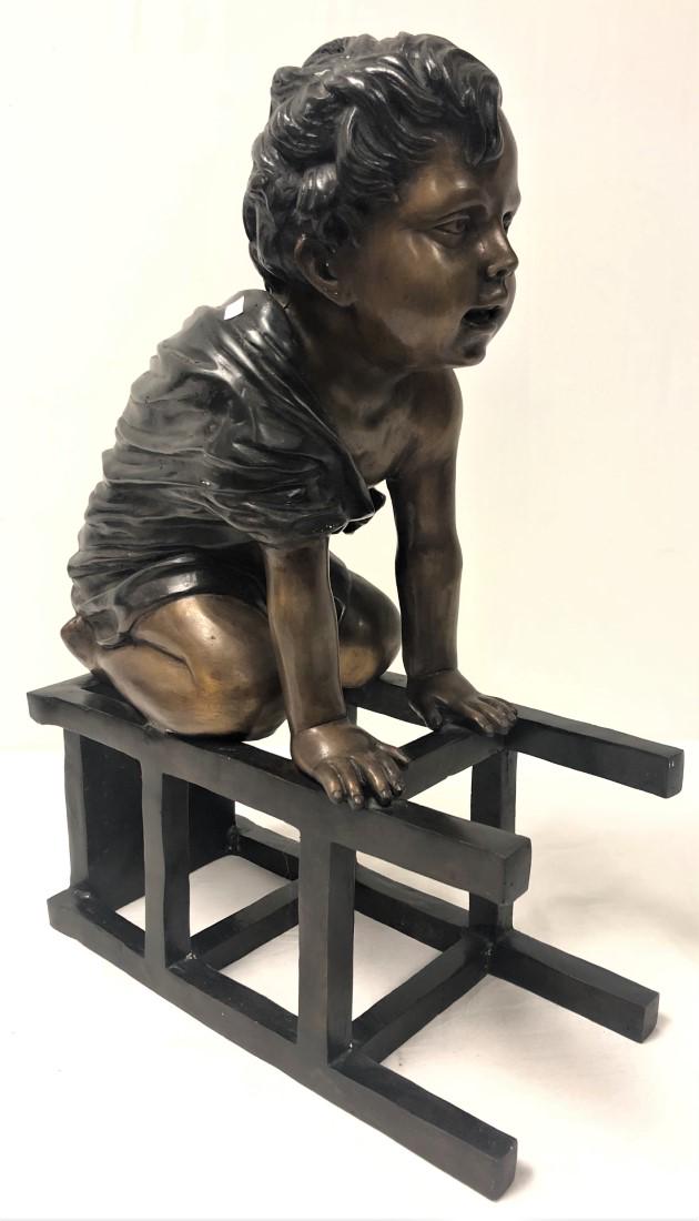 SMALL BRONZE SCULPTURE: BOY ON STOOL (1 of 11)