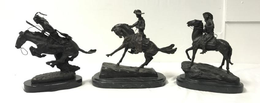 THREE FREDERIC REMINGTON BRONZE SCULPTURES (1 of 17)
