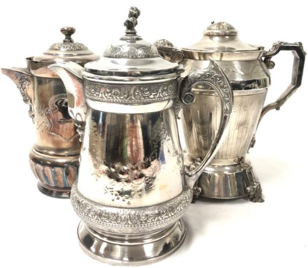THREE VICTORIAN SILVER PLATED ICE WATER PITCHERS (1 of 10)