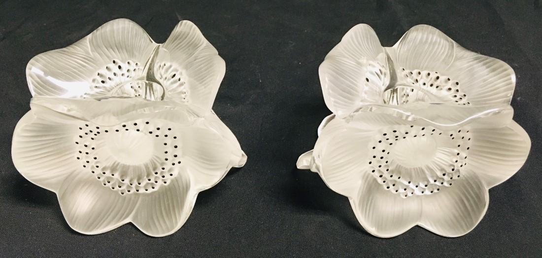 PAIR LALIQUE "ANEMONE FLOWER" CRYSTAL CANDLE HOLDE (1 of 10)
