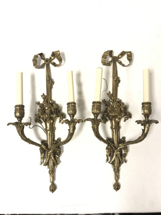 PAIR LOUIS XV STYLE BRONZE SCONCES (1 of 7)