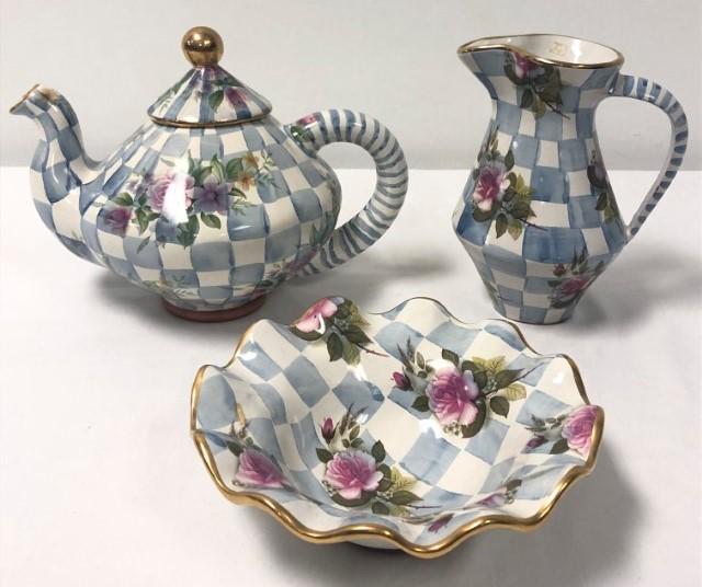 MACKENZIE-CHILDS "MORNING GLORY" POTTERY, 3PCS (1 of 17)