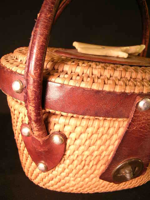 OLD NANTUCKET BASKET PURSE LEATHER WHALE FIGURE - 3