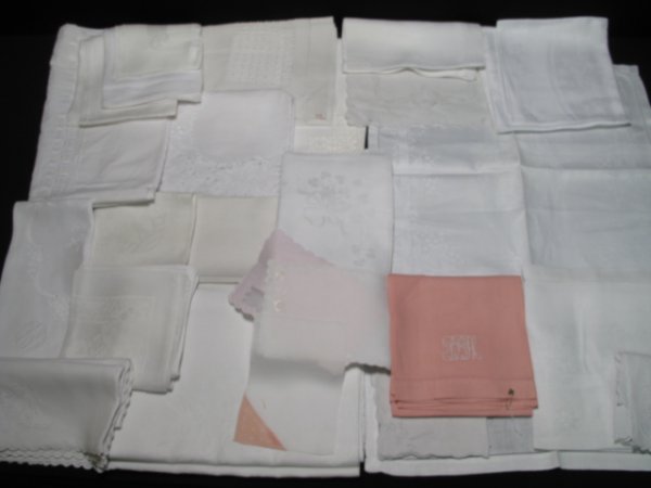 ASSORTED ESTATE LINENS: One of four lots of Estate linens. Mixed lots including an assortment of various vintage linens: large and small tablecloths, tea towels, linen towels, handkerchiefs and more. All freshly washed and p