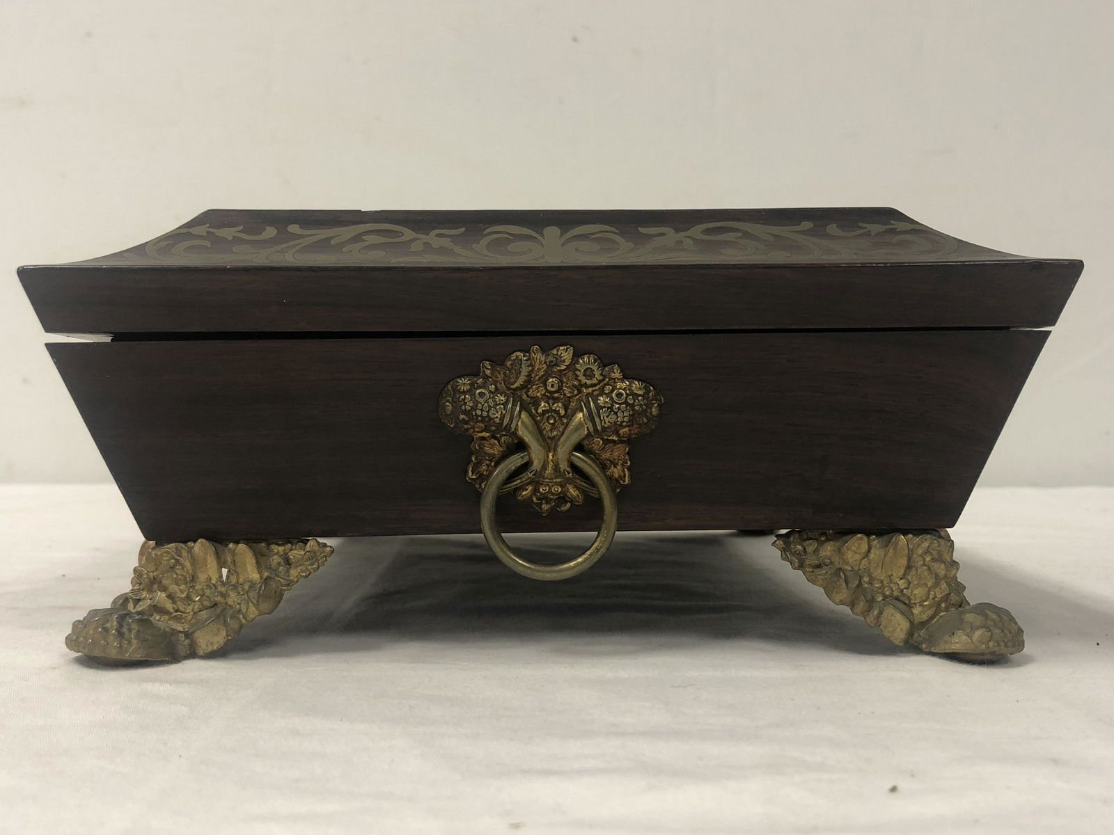 ROSEWOOD & BRASS INLAY JEWELRY OR TRINKET BOX (1 of 17)