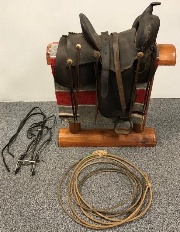 VINTAGE LEATHER HORSE SADDLE & STAND (1 of 18)