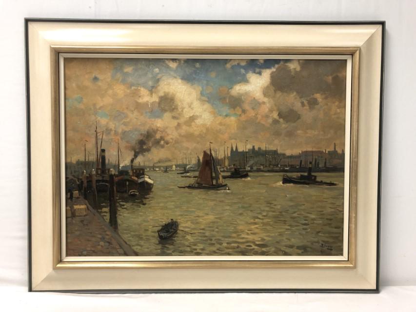 BERNARDUS VIEGERS OIL ON CANVAS PAINTING: HARBOR (1 of 8)