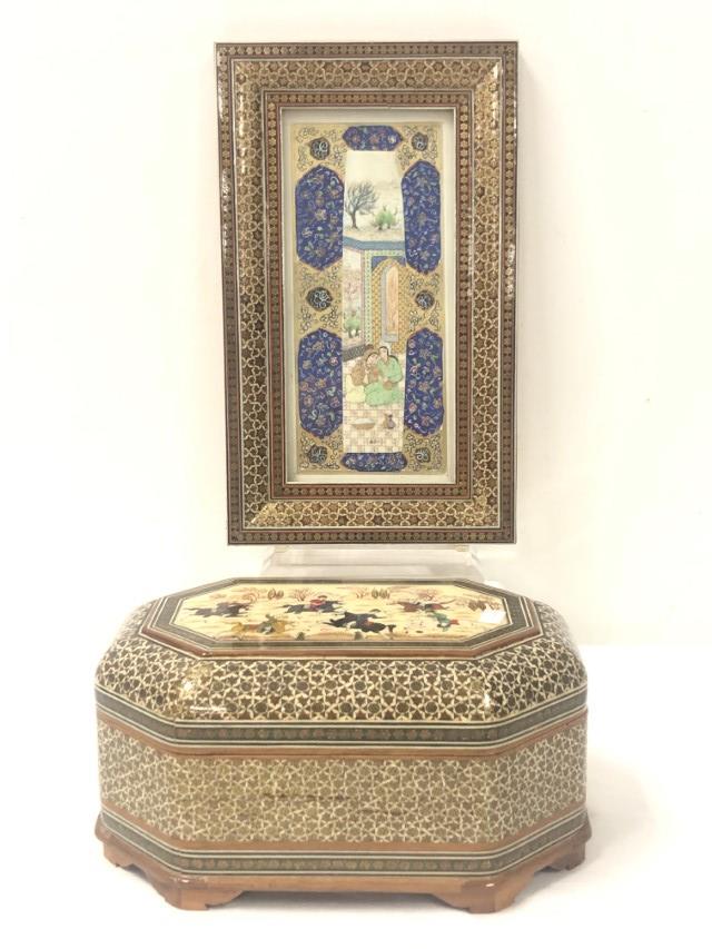 PERSIAN KHATAM MINIATURE FRAMED PAINTING & BOX (1 of 20)