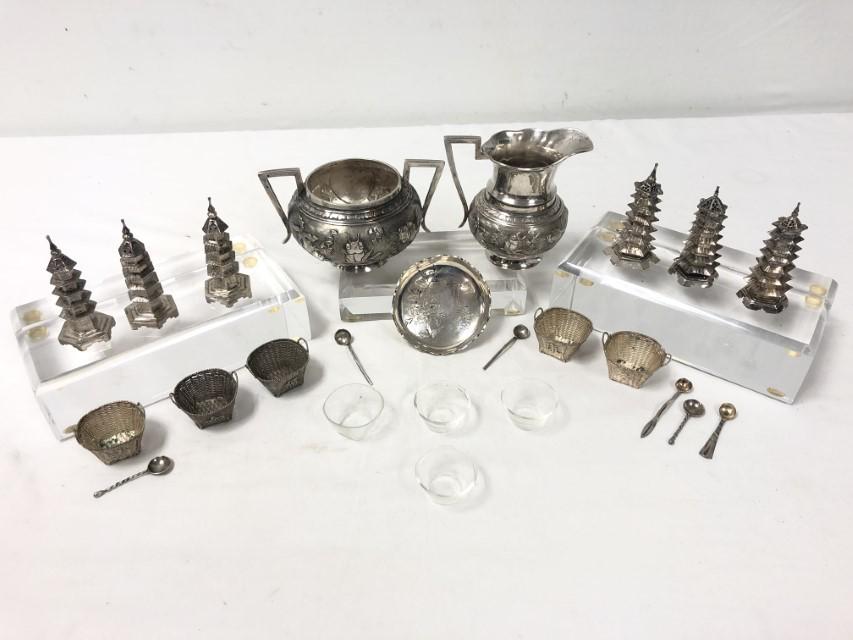 CHINESE EXPORT SILVER: CREAMER, SUGAR, SHAKERS ETC (1 of 20)