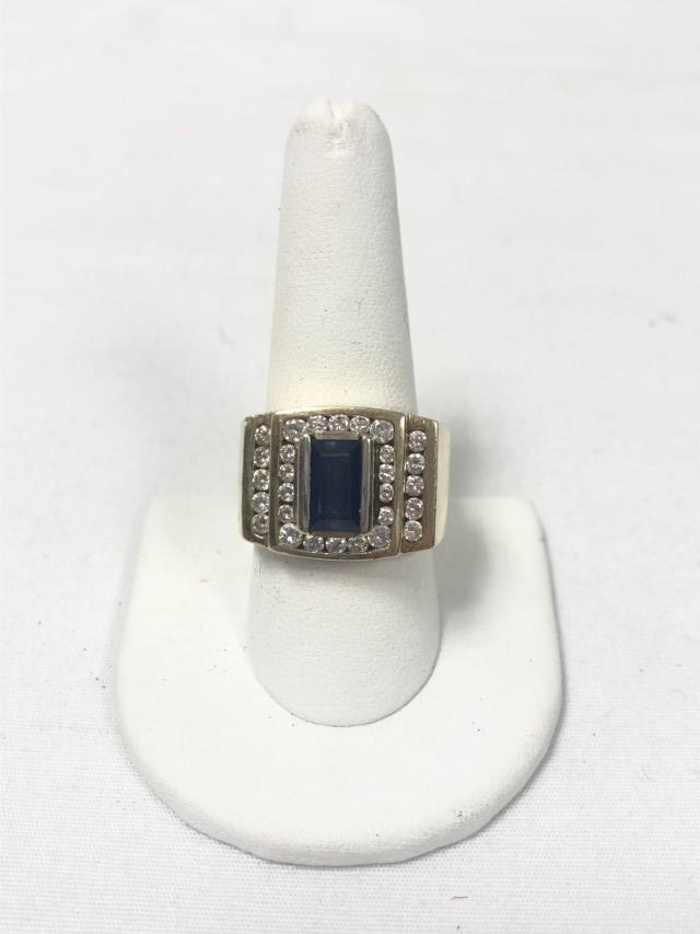 MENS 14K YELLOW GOLD DIAMOND & SAPPHIRE RING SZ 10 (1 of 6)