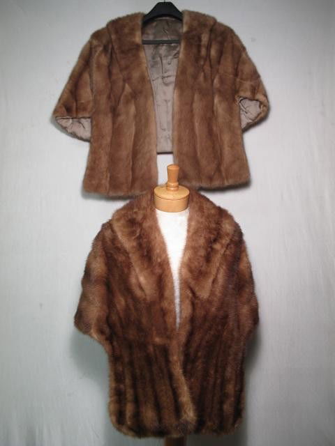2 VINTAGE NATURAL MINK SHAWL WRAPS: 2 Vintage natural mink shawl wraps. No rips or tears, good condition. Phillips Furs, Measures 16 inches in the back, and 26 inches in the front. The other measures 20 inches in the back, and 24 inches