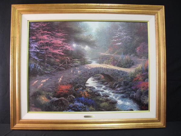 THOMAS KINKADE G.P. BRIDGE OF FAITH - OFFSET LITHO: Thomas Kinkade gallery proof, Bridge of Faith. Signed. Canvas measures 34"x25.5", W/Frame measures 43"x34.5" , Shipping weight 11 lbs.