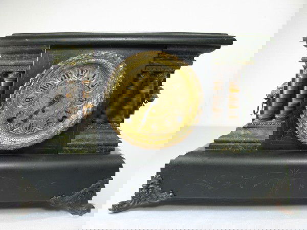 SETH THOMAS MANTEL CLOCK: Gilt ormolu dial and face. Time and strike. Working movements. Measures 18" long x 7" wide x 11 1/2" high. Weight is 11 lbs.