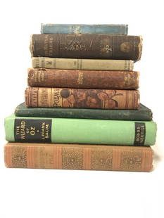 ASSORTED ANTIQUE & VINTAGE HARDCOVER BOOKS: Lot of assorted antique and vintage hardcover books. Includes The Merry Adventures of Robin Hood, J. Cole by Gellibrand, The Original Oz Book The Wizard of Oz, The Life of Queen Victoria,