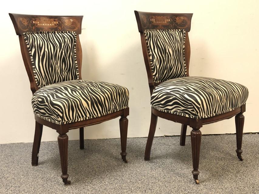 PAIR EDWARDIAN INLAID MAHOGANY SIDE CHAIRS, C.1900 (1 of 13)