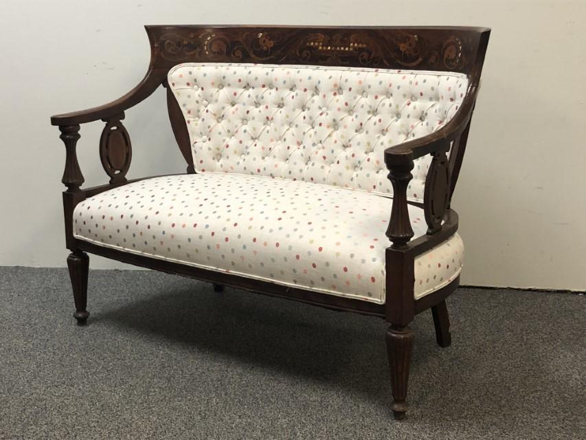 EDWARDIAN INLAID MAHOGANY SETTEE, C.1900, L 51" (1 of 20)