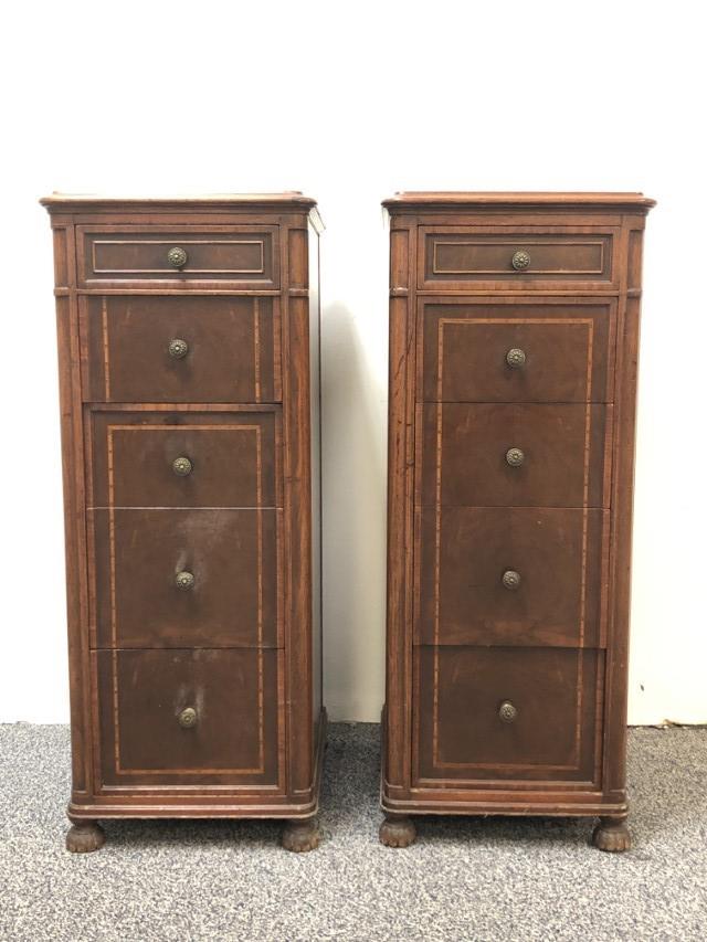 PAIR OF BEDSIDE CHESTS WITH INSET MARBLE TOPS, (1 of 17)