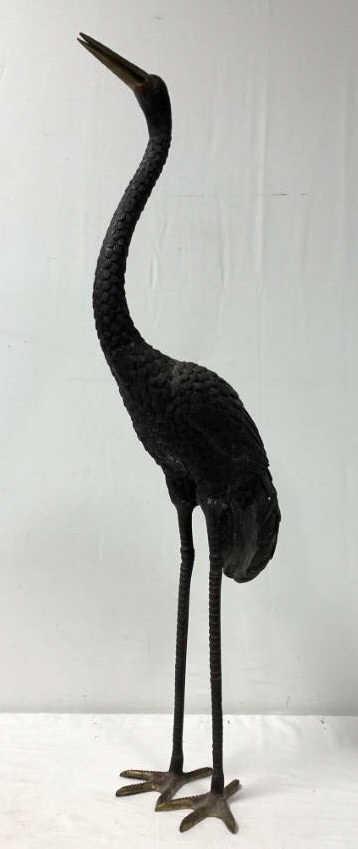 MODERN BRONZE STANDING CRANE SCULPTURE, H 40", (1 of 7)