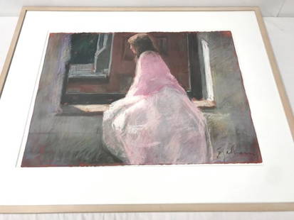 RICHARD SEGALMAN (US, B.1934), PASTEL ON PAPER: 22" x 30" image and paper; "Pink" (seated girl in pink and white), 2009,signed lower right; floated in the frame (33" x 41" frame with restrainer). Provenance: Harmon-Meek Gallery, Naples, FL label wi