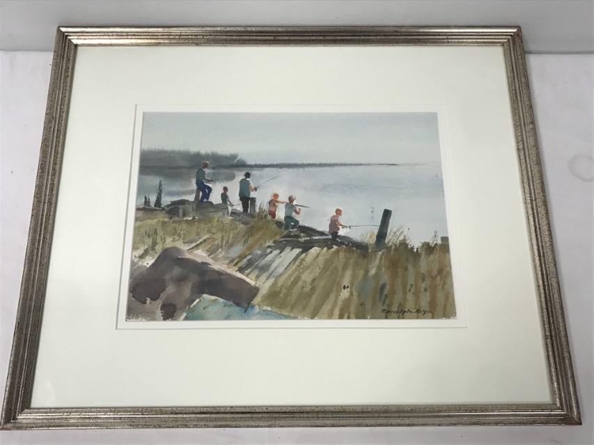 RANULPH BYE, WATERCOLOR, "EARLY MORNING FISHING" (1 of 11)