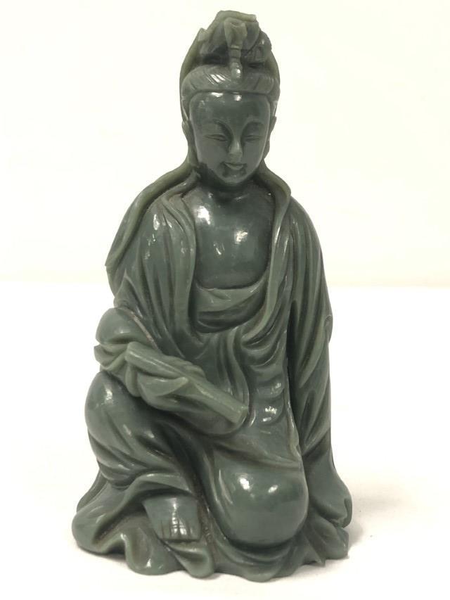 CHINESE CARVED JADE GUANYIN HOLDING SCROLL (1 of 7)