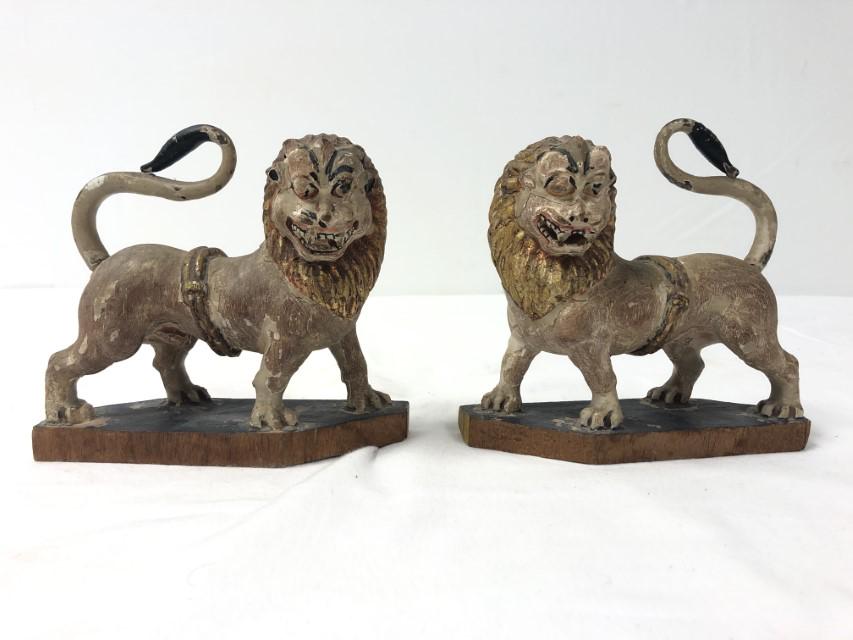PR 17-18TH C CARVED POLYCHROME WOOD LIONS, VENETO (1 of 15)