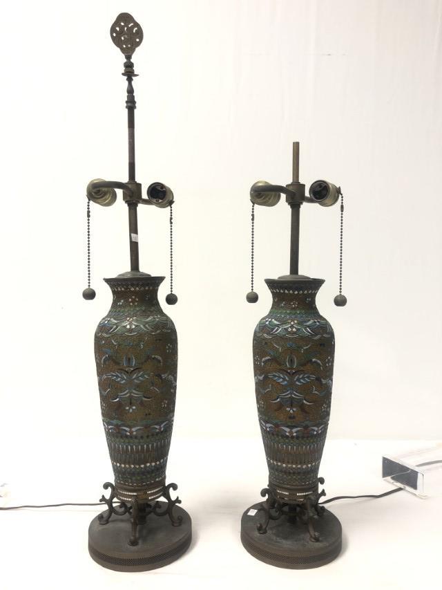 ANTIQUE CHAMPLEVÃ‰ TABLE LAMPS, PAIR, VASE SHAPE (1 of 10)