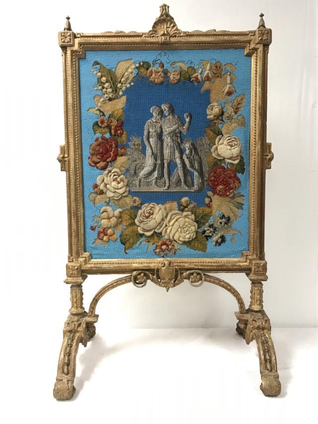 FRENCH ANTIQUE GILTWOOD & EMBROIDERED FIRE SCREEN (1 of 19)