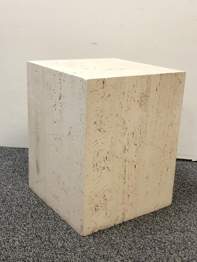 CARMELO TRAVERTINE SQUARE SIDE TABLE: H 19", 15" x 15", contemporary. Good condition. Weight: circa 35 lbs.