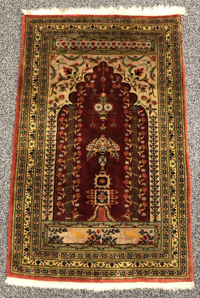 TURKISH ORIENTAL WOOL PRAYER RUG, 4' 1" x 2' 7" (1 of 9)