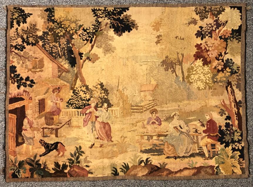 FRENCH ANTIQUE WOOL TAPESTRY, 4' 2" X 5' 3" (1 of 8)