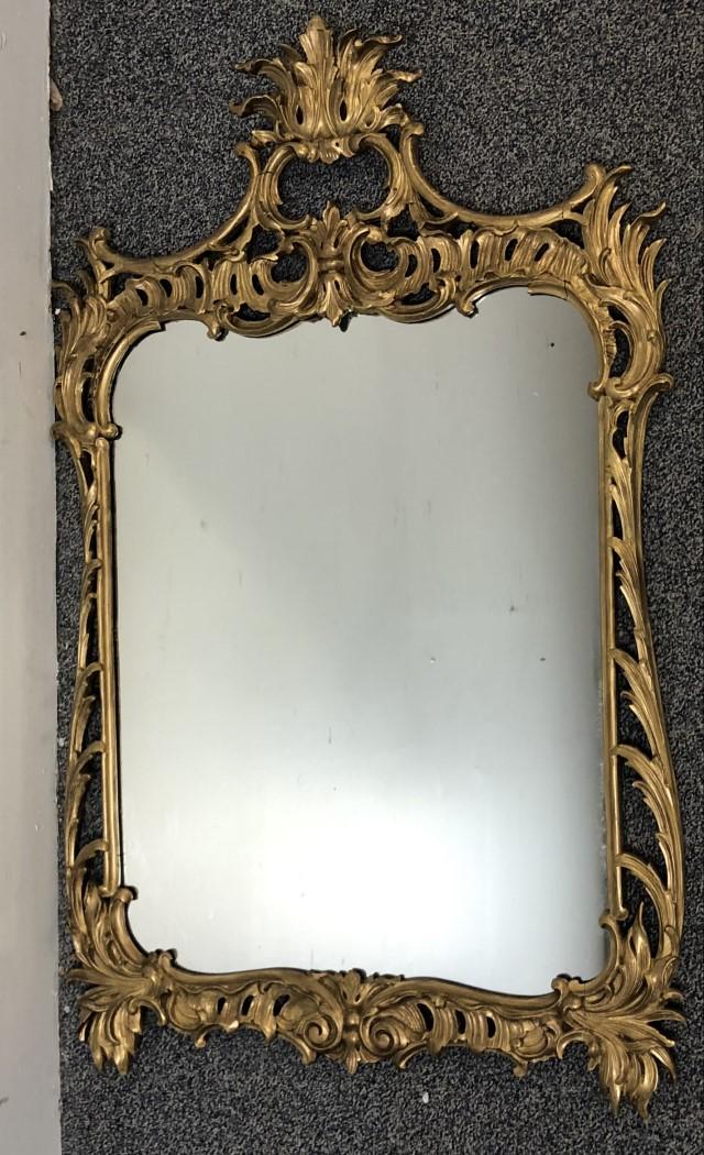 GILT CARVED WOOD FRENCH STYLE LARGE WALL MIRROR (1 of 8)