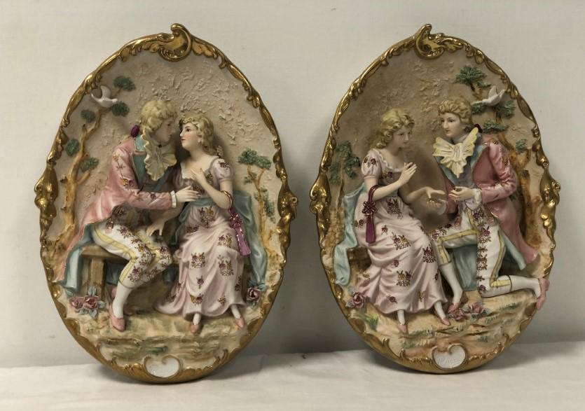 PUCCI ITALIAN ART BISQUE OVAL WALL PLAQUES, PAIR (1 of 18)