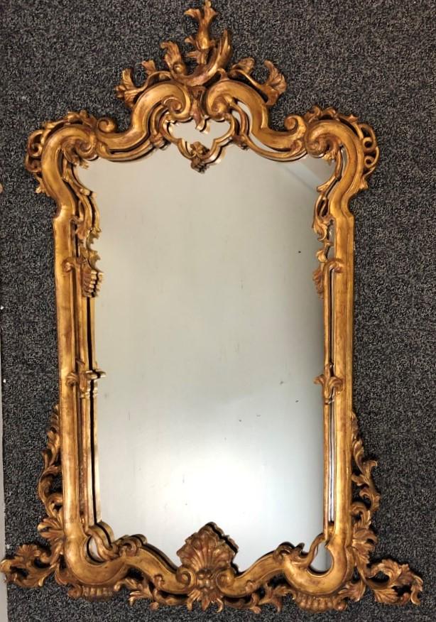 FRENCH STYLE GILT CARVED WOOD WALL MIRROR, (1 of 8)