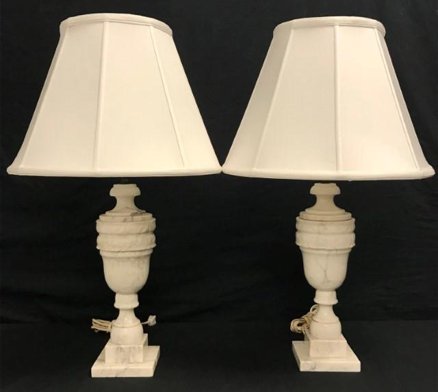 CARVED MARBLE URN FORM TABLE LAMPS, 20TH C., PAIR, (1 of 13)