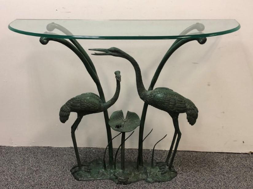 MODERN BRONZE WADING CRANE BASE CONSOLE TABLE (1 of 14)