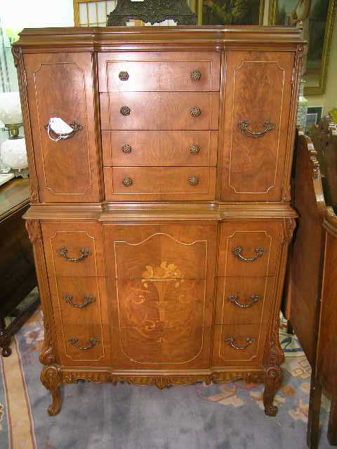 VINTAGE FRUITWOOD TALL CHEST W/ INLAY
