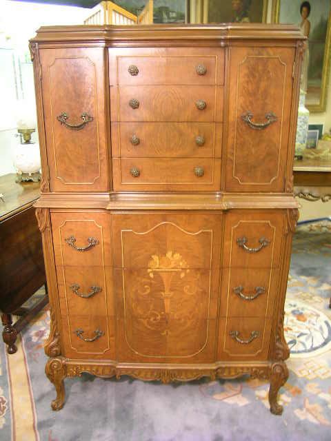 VINTAGE FRUITWOOD TALL CHEST W/ INLAY - 2