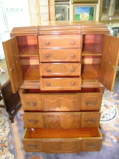 VINTAGE FRUITWOOD TALL CHEST W/ INLAY - 4