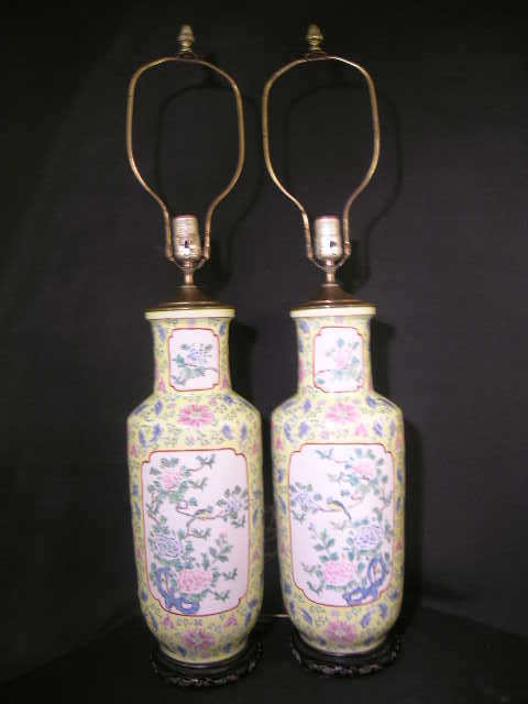 PR ANTIQUE HAND PAINTED PORCELAIN CHINESE LAMPS